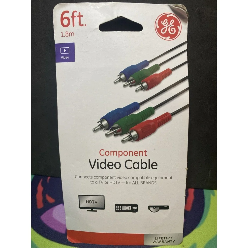 GE 6ft Composite Video Cable - RCA Green Blue Red - New in Box B2